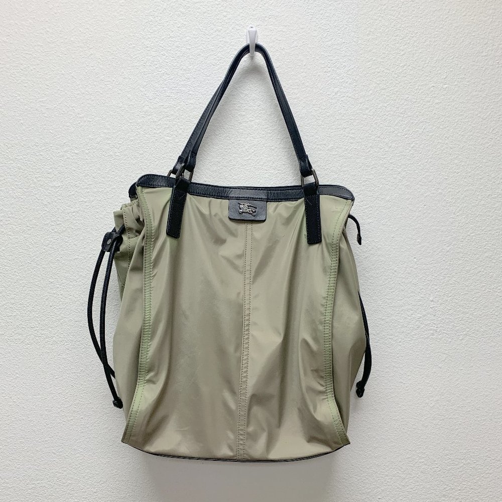 Authentic Burberry Buckleigh Packable Nylon Tote Tan Leather Travel Bag